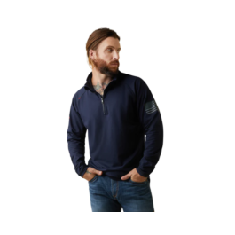ARIAT 10043565 MEN'S FR COMBAT STRETCH 1/4 ZIP WORK SHIRT, NAVY