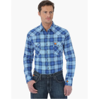 WRANGLER FR137BL MENS FR PLAID LONG SLEEVE WORK SHIRT BLUE
