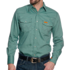 WRANGLER FR142GP MENS FR GEO PLAID LONG SLEEVE WORK SHIRT GREEN