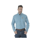 WRANGLER FR3W5BB MENS FR PLAID LONG SLEEVE WORK SHIRT BLUE