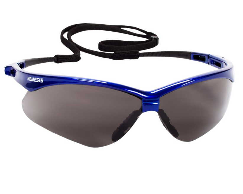 NEMESIS 47387 BLUE FRAME SMOKE LENS Z87 SAFETY GLASSES