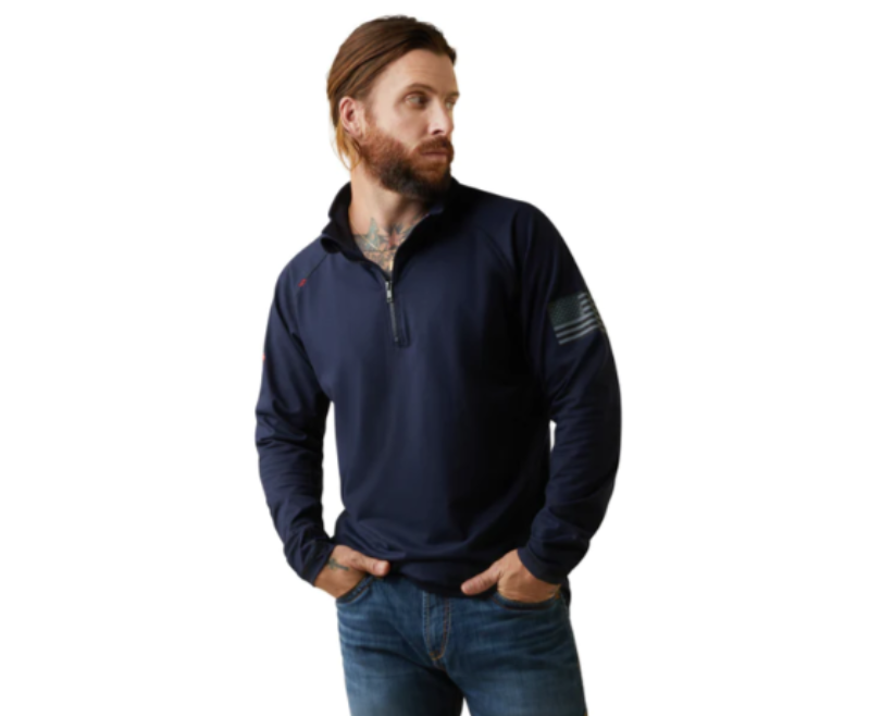 ARIAT 10043565 MEN'S FR COMBAT STRETCH 1/4 ZIP WORK SHIRT, NAVY