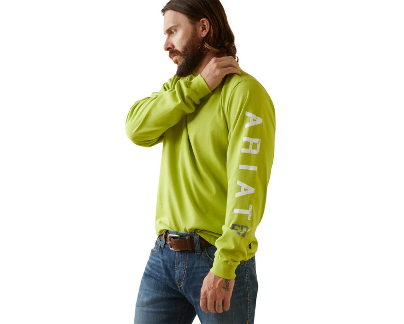 ARIAT 10043590 MENS FR ROUGHNECK SKULL LOGO WORK SHIRT BRIGHT LIME