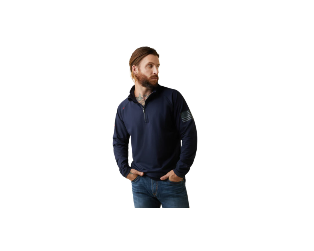 ARIAT 10043565 MEN S FR COMBAT STRETCH 1 4 ZIP WORK SHIRT NAVY