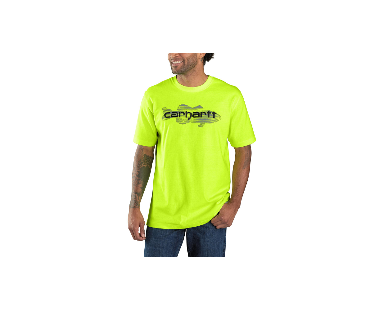 CARHARTT 105717 MEN S LOOSE FIT HEAVYWEIGHT SS FISH GRAPHIC T SHIRT BRITE LIME