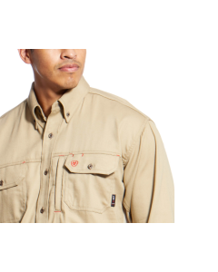 ARIAT 10025402 MENS FR SOLID VENT LONG SLEEVE WORK SHIRT KHAKI