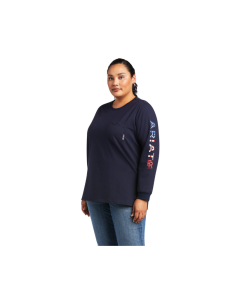 ARIAT 10039292 WOMENS FR STRETCH LOGO LONG SLEEVE T-SHIRT NAVY