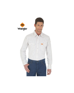 WRANGLER FR130WH MENS FR PLAID LONG SLEEVE WORK SHIRT WHITE
