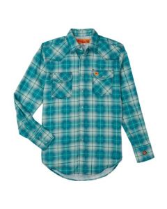 WRANGLER FR134GN MENS FR PLAID LONG SLEEVE WORK SHIRT GREEN