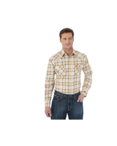 WRANGLER FR138KH MENS FR PLAID LONG SLEEVE WORK SHIRT KHAKI