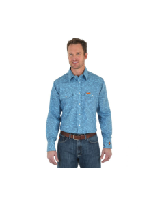 WRANGLER FR143PP MENS FR PAISLEY LONG SLEEVE WORK SHIRT BLUE