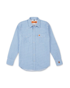 WRANGLER  FR166LB MENS FR GEO PRINT LONG SLEEVE WORK SHIRT BLUE