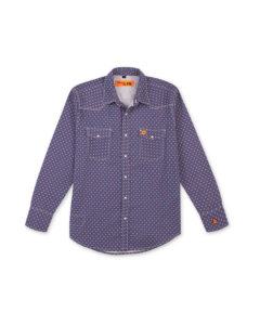 WRANGLER FR167DB MENS FR GEO PRINT LONG SLEEVE WORK SHIRT BLUE