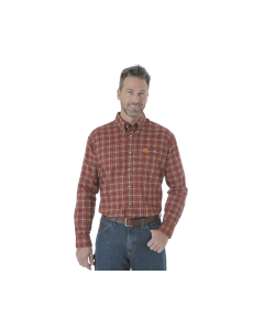 WRANGLER FR3W5BG MENS FR PLAID LONG SLEEVE WORK SHIRT BURGANDY