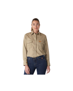 WRANGLER FRLW06T WOMENS FR WESTERN SNAP FRONT LONG SLEEVE WORK SHIRT KHAKI