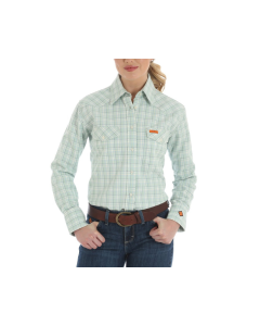 WRANGLER FRLW10Q WOMENS FR WESTERN PLAID LONG SLEEVE WORK SHIRT TURQUOISE