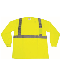 IRONWEAR 1835L POLYESTER LONG SLEEVE CREW NECK SAFETY SHIRT WITH POCKET, LIME