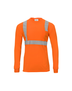 IRONWEAR 1835O POLYESTER LONG SLEEVE CREW NECK SAFETY SHIRT WITH POCKET, ORANGE