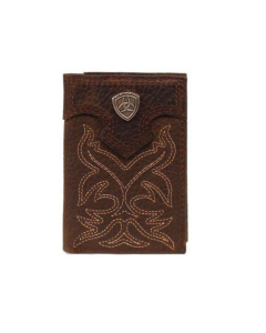 ARIAT A3511002 LEATHER EMBROIDERY TRIFOLD WALLET, BROWN