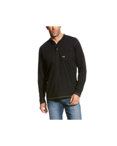 ARIAT 10023924 MENS REBAR ROCKET HENLEY TOP, BLACK