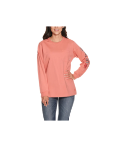 ARIAT 10041406 WOMEN'S FR LOGO LS T-SHIRT, TERRACOTTA ROSE