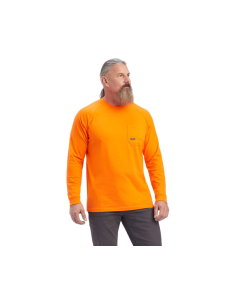 ARIAT 10041490 MENS REBAR COTTON STRONG LS TEE, SAFETY ORANGE
