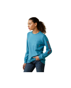 ARIAT 10043329 WOMENS FR STRETCH LOGO LS-T-SHIRT, LARKSPUR