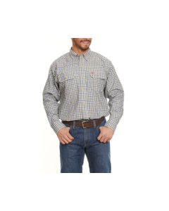 ARIAT 10043545 MENS FR FEATHERLIGHT PLAID LONG SLEEVE WORK SHIRT, OLIVE AND BLUE
