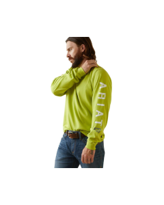 ARIAT 10043590 MENS FR ROUGHNECK SKULL LOGO WORK SHIRT, BRIGHT LIME