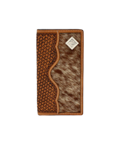 3D D250001908 RODEO WALLET BASKET TOOLED CALF HAIR SQUARE CONCHO, TAN
