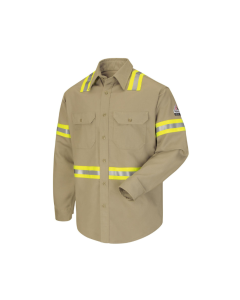 BULWARK SLDTKH MENS FR ENHANCED VISIBILITY LONG SLEEVE WORK SHIRT KHAKI